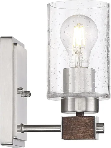 Vista 2 de Nuvo 60/6961 - Acabado de madera de níquel cepillado y nuez moscada con vidrio transparente sembrado, 1 luz