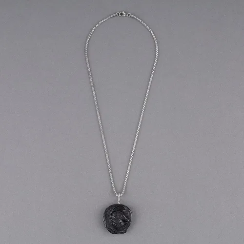 Vista 3 de COAI Collar de obsidiana de cuervo vikingo para hombre