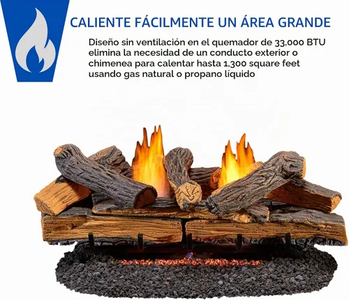 Vista 2 de Duluth Forge Juego de troncos de gas de combustible dual sin ventilación, 30 pulgadas, roble dividido, 33,000 BTU, control remoto, modelo # DLS-30R-1
