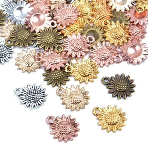Vista 6 de Aylifu Sunflower Charms Pendant, 50 Pieces Sunflower Charm Bead Craft Supplies Pendant Jewelry Findings Alloy Pendant for Jewelry Making Necklace