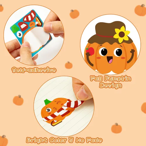 Vista 5 de Haooryx Fall Pumpkin Stickers Roll, 300 Pcs Make Your Own Halloween Pumpkin