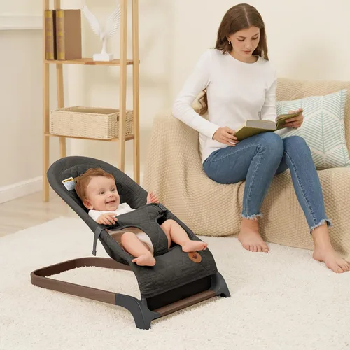 Vista 7 de ANGELBLISS Bouncer para bebés, asiento inflable portátil para bebés, asiento hinchable con tela de algodón, vibraciones naturales (antracita)