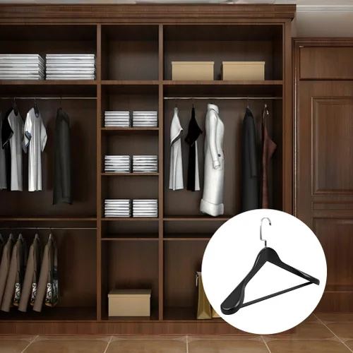Vista 6 de Hemoton Percha de madera maciza con hombros anchos y gruesos, antideslizante, para almacenamiento de ropa, hogar, dormitorio, armario, organizador