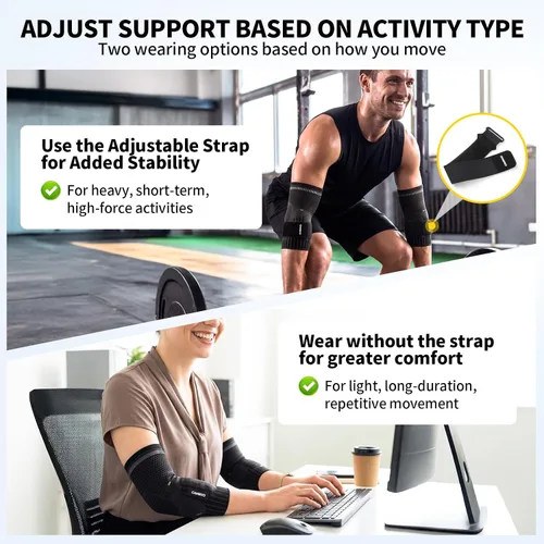Vista 4 de CAMBIVO 1 par de codo de tenis con almohadillas de gel dobles para soporte específico del antebrazo, coderas con correa ajustable para codo