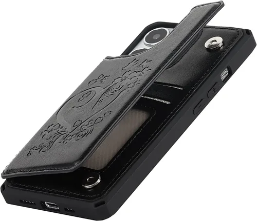 Vista 8 de iCoverCase Funda de billetera compatible con iPhone 13 Pro Max con tarjetero para mujer, cuero PU en relieve con bloqueo RFID y correa de muñeca