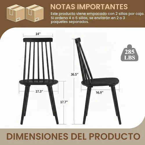 Vista 2 de DUHOME Juego de 2 Sillas de Comedor de Madera Silla de Comedor Husillo Negro Lateral Cocina Habitación Sillas de Granja Campestre Negro