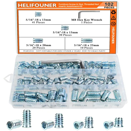 Vista 10 de Insertos roscados de 1/4-20, insertos de madera, insertos roscados de acero para tornillo de muebles de madera, kit de 145 piezas de insertos
