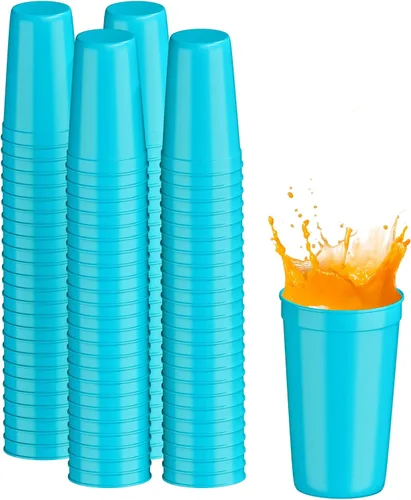 Vista 98 de PartyPrints Paquete de 100 vasos de plástico en blanco reutilizables de 10 a 12 onzas, vasos de estadio a granel, sin BPA, aptos para lavavajillas