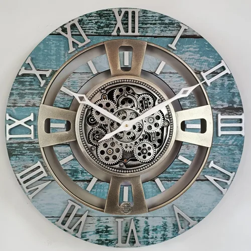 Vista 6 de ImprovingLife The Gears Reloj de pared con engranajes móviles reales línea Inglaterra (Verde Aguamarina, 24 pulgadas (60 cm))