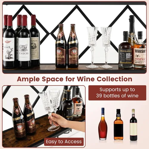 Vista 5 de Giantex Estante industrial para vino montado en la pared, soporte de pared de metal para 39 botellas de vino con 12 soportes para vidrio, estante