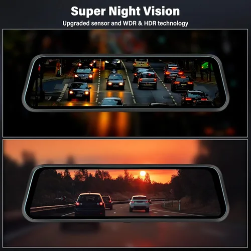 Vista 12 de Cámara de tablero WiFi de 3 canales de 9.66 pulgadas con cámara frontal y trasera, pantalla táctil IPS, triple cámara de espejo retrovisor