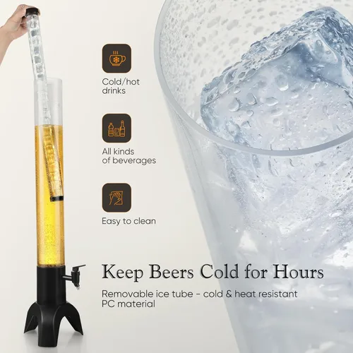 Vista 4 de Mimosa Tower, dispensador de torre de bebidas de 100 oz/3 L con tubo de hielo y luz LED, dispensador de cerveza de mesa (1 unidad)