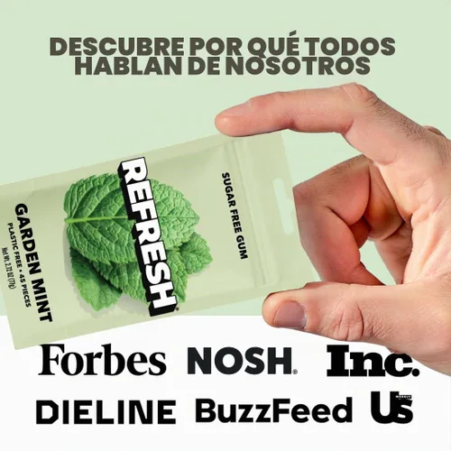 Vista 5 de Refresh Gum Garden Mint, goma de mascar de xilitol natural sin azúcar, 45