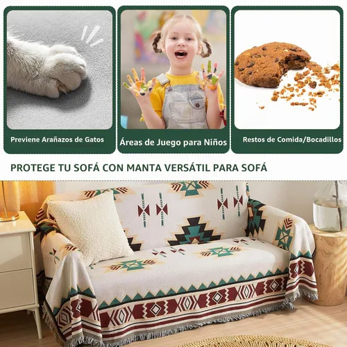 Vista 2 de ROOMLIFE Manta de sofá estilo azteca boho para sillones de 2/3 cojines, fundas de sofá lavables y antideslizantes aptas para mascotas, protector