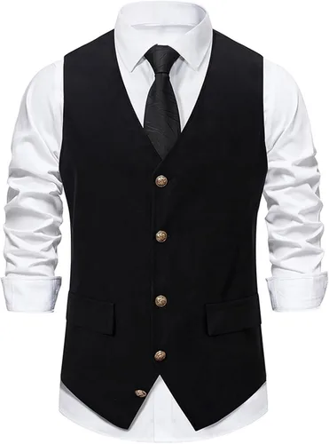 Vista 4 de Chaleco de traje para hombre con cuello en V y botones Coffee