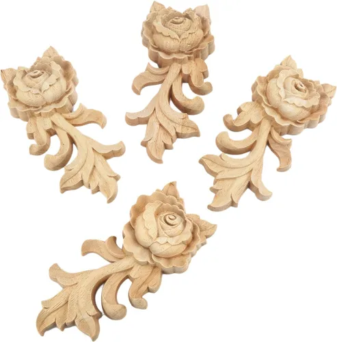Vista 17 de MUXSAM Apliques tallados en madera de rosa, paquete de 2 mini calcomanías de madera sin pintar para armario, pared, tocador, cama, espejo, chimenea