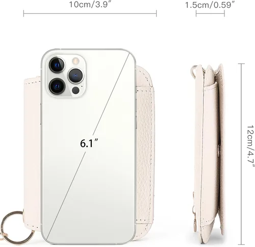 Vista 3 de SENDEFN Carteras pequeñas para tarjetas de crédito para mujer, llavero de cuero con bloqueo RFID, bolsillo con cremallera de tres pliegues, monedero