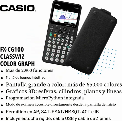 Vista 3 de Casio Fx-CG100 ClassWiz® Calculadora gráfica a color con gráfico 3D y Python Pantalla grande de alta resolución, funciones básicas y avanzadas