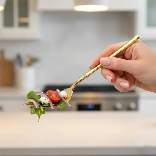 Vista 5 de Blue Sky Infinity Flatware Gold - Tenedores desechables para cena, 32 unidades, lujosos cubiertos de plástico prémium para eventos y reuniones