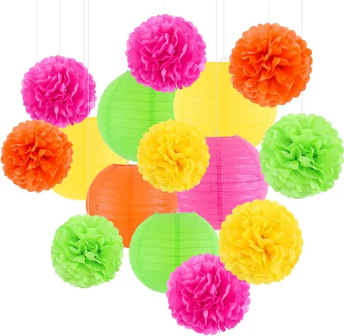 Vista 11 de Linternas de papel pompones de papel negro y dorado para decoración Negro/dorado