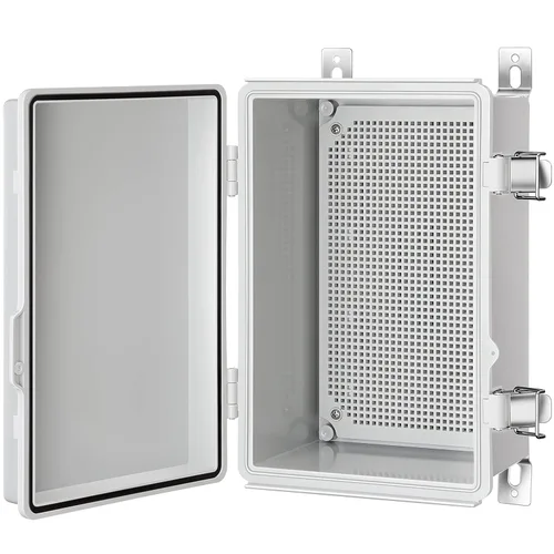 Vista 8 de Caja de conexiones Gratury, carcasa de plástico impermeable IP67 para proyectos eléctricos, cubierta con bisagras gris, incluye placa de montaje