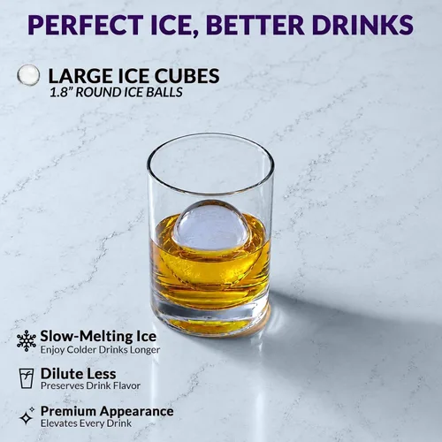Vista 4 de Paquete de 3 bandejas para cubitos de hielo para congelador, máquina de hielo redonda grande para whisky, molde de hielo de 8 bolas con cubo