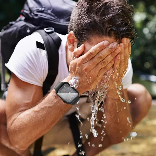 Vista 5 de QCKANLJ Paquete de 2 fundas impermeables para Apple Watch Series 9, 8, 7, 1.772 in, con protector de pantalla de vidrio templado, iWatch