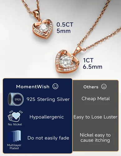 Vista 53 de MomentWish Collar de corazón para mujer, moissanita, diamante de imitación, plata de ley 925