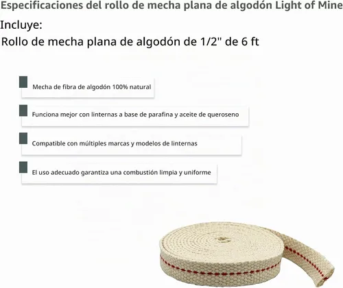 Vista 3 de Light Of Mine, mecha plana 100% de algodón, 33 pies, rollo para lámparas de aceite y linternas que funcionan con aceite de parafina y queroseno