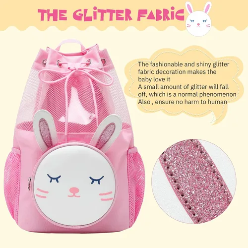 Vista 5 de Mygreen Bolsa de gimnasio con cordón para niños pequeños, linda caricatura, animales del zoológico, mochila deportiva