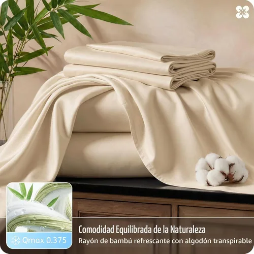 Vista 2 de Bedsure PureWoven Sábanas de enfriamiento de viscosa de bambú Queen, 4 piezas