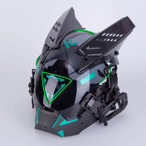 Vista 2 de DECI Casco punk gótico, máscara de cosplay con luz, futurista para máscara Cyber Punk, fiesta de Halloween para hombres y niños