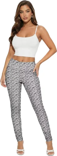 Vista 37 de Hybrid & Company Pantalón elástico súper cómodo con cintura elástica completa, de sarga milenaria 10571-Negro Blanco