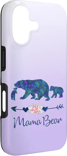 Vista 3 de Teal Blue Purple Floral Mama Bear and Two Cubs Silver Purple Case for iPhone 17