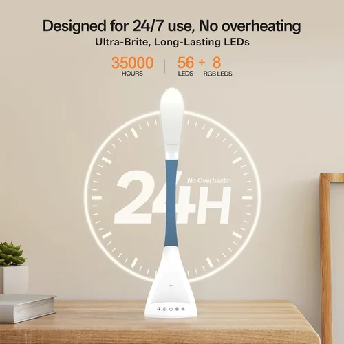 Vista 8 de Lámpara de escritorio LED con control táctil y cuello de cisne de 360 grados, 9 modos de iluminación con 5 colores RGB para luz de lectura en casa