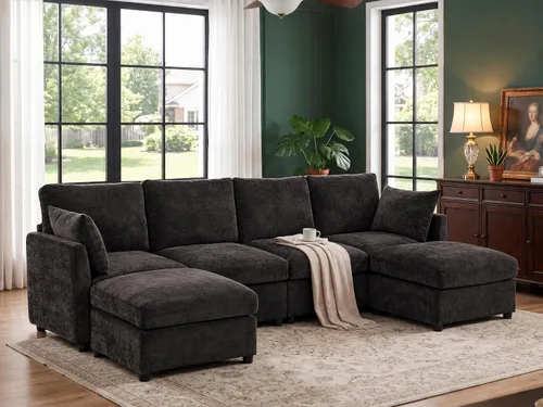 Vista 16 de Iroomy Sofá modular modular para sala de estar, asiento con cojín de resorte, moderno sofá convertible en nube con otomana, gris