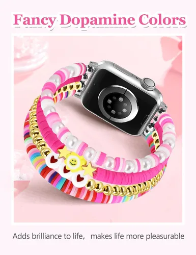 Vista 7 de Newlibery - Pulseras de cuentas compatibles con Apple Watch de 38 mm, 40 mm, 41 mm, 42 mm (S10/11) Mujeres Niños Linda Elegante Preppy Hecho a mano