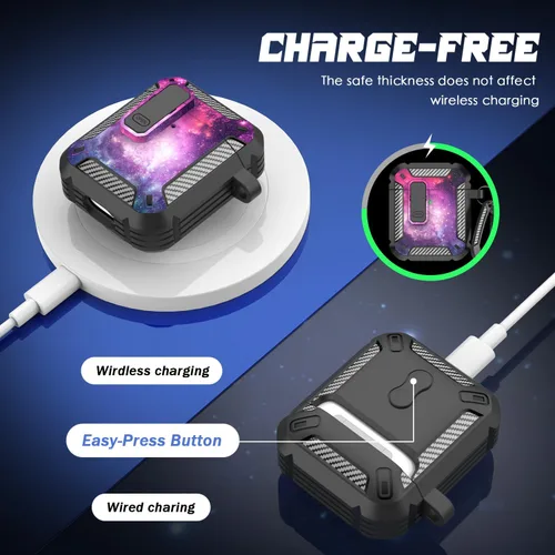Vista 4 de RFUNGUANGO Funda para AirPods Pro 2 con kit de limpieza y mosquetón, compatible con Airpods Pro de 2ª/1ª generación, compatible con carga