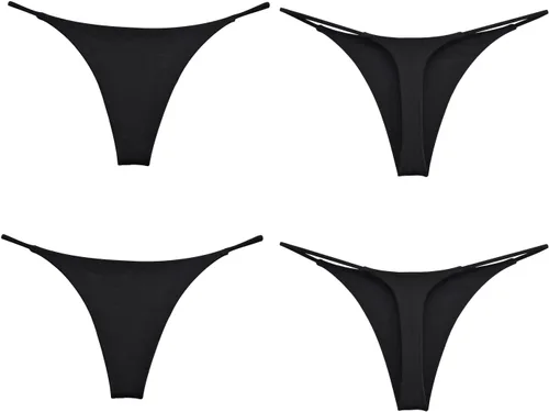 Vista 51 de Tanga de encaje sin costuras para mujer, ropa interior de cintura alta con tiras en G Serie 010-leopardo