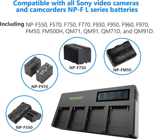 Vista 2 de Neewer Cargador de Batería de 4 Canales NP-F con Pantalla LCD y Adaptador de Energía, Compatible con Baterías Li-ion de Sony NP-F550 F570 F750 F770