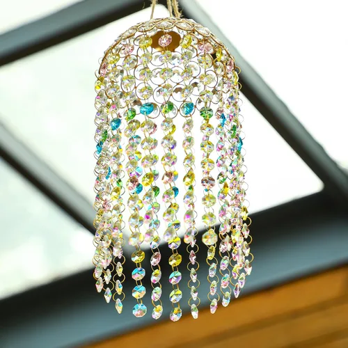 Vista 9 de Atrapasueños de Cristal para Ventana Colgante Campanilla de Viento Jardín Porche Hogar Boda Fiesta Fabricante de Arco Iris Perlas de Cristal
