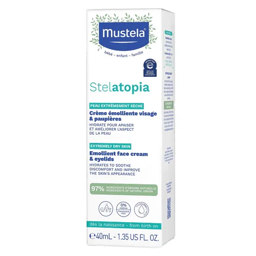Vista 2 de Mustela Stelatopia Eczema - Crema facial emoliente para la piel del bebé, hidratante facial con aguacate natural y aceite de girasol, sin fragancia