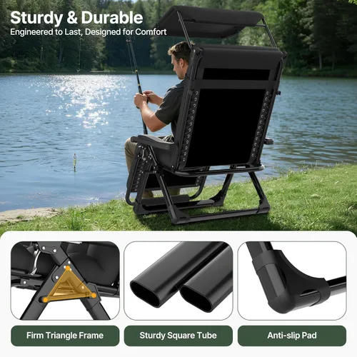Vista 5 de Suteck Zero Gravity Chair with Canopy, 29In XL Oversized Lounge Chairs 29inch Black With Canopy