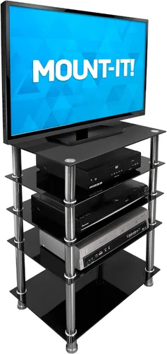 Vista 7 de Mount-It! - Soporte multimedia de vidrio templado para componentes de audio y video, torre de audio y centro de medios con 5 estantes (MI-8671) y 4