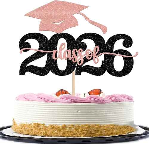Vista 18 de 1 pieza de decoración para pastel de graduación 2026 con tapa de graduación con purpurina, diploma de tacón alto para niña, selección de pastel