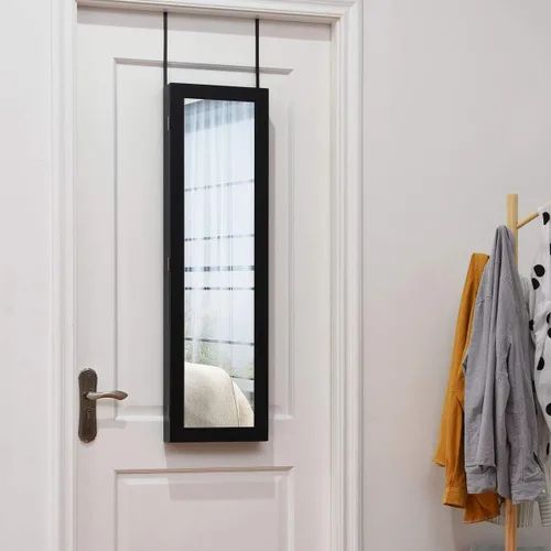 Vista 3 de Giantex Armario de joyería montado en la pared con espejo de longitud completa, organizador de joyas con espejo de maquillaje, ranuras para aretes