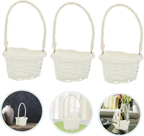 Vista 6 de Cesta de ratán de 18 piezas, cesta tejida de plástico, cesta de estilo rural, cesta de tela a cuadros con asa, cesta de paja, cesta