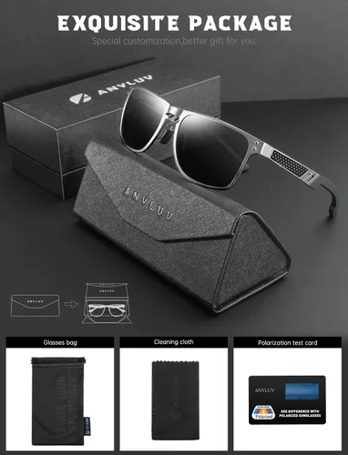Vista 7 de ANYLUV Polarized Sunglasses for Men Rectangular Classic Al-Mg Metal Frame Sun Glasses Mens Sunglasses with UV Protection