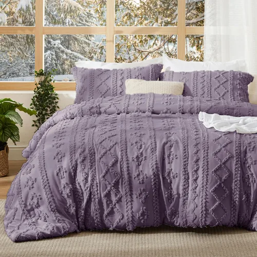 Vista 37 de Bedsure Juego de edredón bohemio copetudo, tamaño individual, juego de cama bohemio azul pizarra, GentleSoft™ 2 piezas de ropa de cama bordada