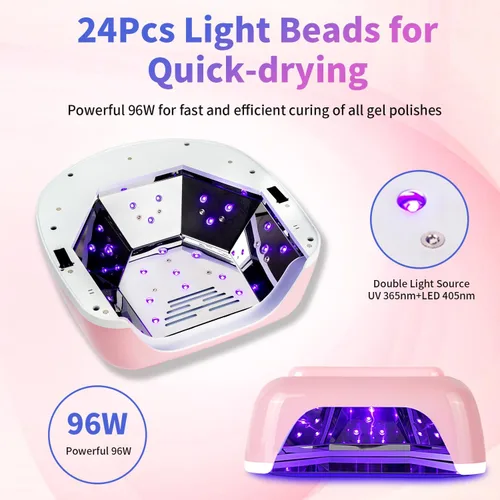 Vista 7 de Lámpara de uñas LED UV recargable profesional, luz UV inalámbrica de 96 W para uñas de gel con reflector metálico y base de metal, lámpara de secado
